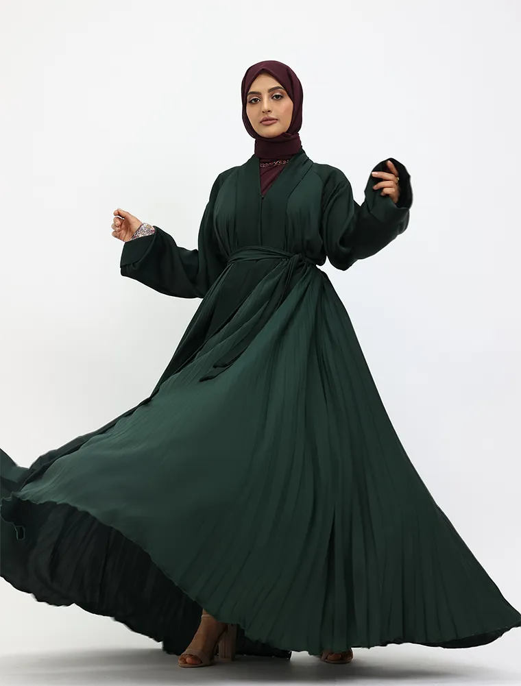 Green Pleated Silhouette Abaya